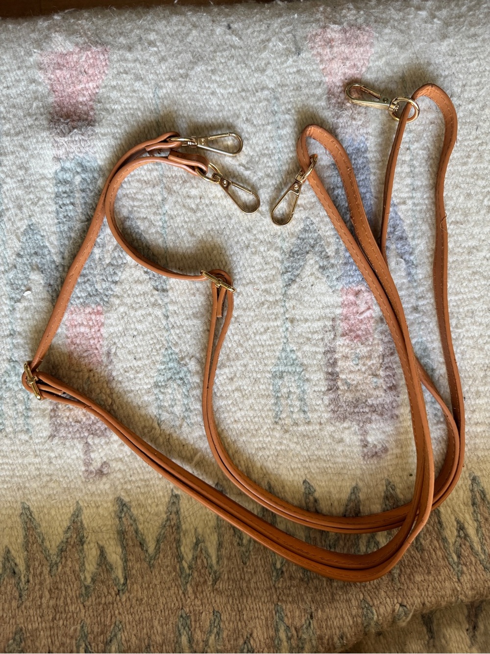 Adjustable Tan Leather replacement purse or backpack Strap set with Gold Clips
